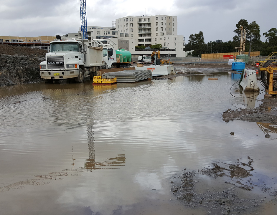 Residential development construction site after 10 days of rain