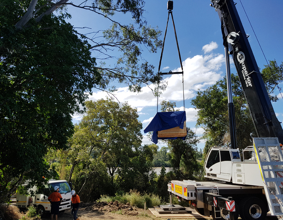 Lifting of Trenchless Drain Installation Materials on DuraBase Mats
